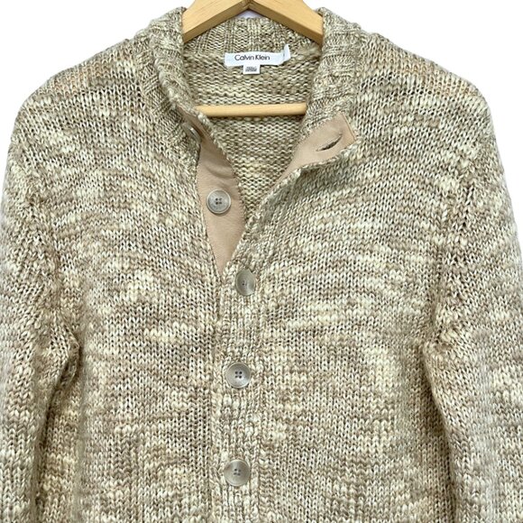 Calvin Klein Chunky Knit Cardigan Sweater Womens M Wool Mohair Cozy Fall Style - Picture 4 of 14